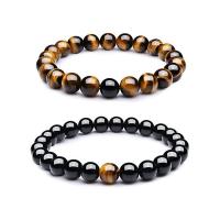 Gemstone Bracelets Tiger Eye with Abrazine Stone Round elastic & Unisex 8mm Length 7.5 Inch Sold By PC