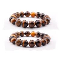 Bracelets naturelles Tiger Eye, oeil de tigre, Rond, élastique & unisexe & normes différentes pour le choix, Longueur 7.5 pouce, Vendu par PC