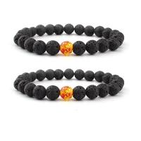 Gemstone Armbånd, Lava, med Resin, Runde, elastisk & Unisex, sort, 8mm, Længde 7.5 inch, Solgt af PC