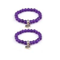 Βραχιόλια Gemstone, Purple Χαλκηδόνας, με Κράμα ψευδάργυρου, χρώμα επάργυρα, ελαστική & για άνδρες και γυναίκες, μωβ, 8mm, Μήκος 7.5 inch, Sold Με PC