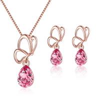 Strass-Schmuck-Sets, Zinklegierung, mit Strass, Rósegold-Farbe plattiert, 2 Stück & für Frau, Roségold, frei von Nickel, Blei & Kadmium, 10*24mm,8*20mm, Länge ca. 15.75 ZollInch, verkauft von setzen