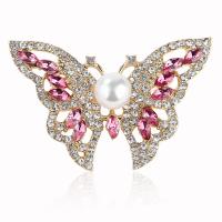 Rhinestone Broche, Zinc Alloy, med Plastic Pearl, Butterfly, forgyldt, mode smykker & for kvinde & med rhinestone, flere farver til valg, nikkel, bly & cadmium fri, 53x38mm, Solgt af PC