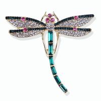 Rhinestone Broche, Zinc Alloy, Dragonfly, mode smykker & for kvinde & med rhinestone, grøn, nikkel, bly & cadmium fri, 60x55mm, Solgt af PC