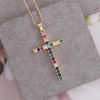 Cubic Zircon Micro Pave Brass Necklace Cross gold color plated & micro pave cubic zirconia & for woman Length Approx 17.7 Inch Sold By PC