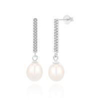 Earrings Pearl Fionnuisce, 925 Sterling Silver, le Pearl Fionnuisce, dath platanam plátáilte, do bhean, 1.90x28.30mm, Díolta De réir Péire