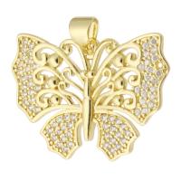 Cubique Pendentif en laiton zircon pavent, papillon, Placage de couleur d'or, bijoux de mode & DIY & pavé de micro zircon & pour femme, doré, 27x20x2mm, Trou:Environ 3mm, 10PC/lot, Vendu par lot