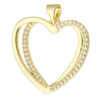 Cubique Pendentif en laiton zircon pavent, coeur, Placage de couleur d'or, bijoux de mode & DIY & pavé de micro zircon & pour femme, doré, 25.50x23x4mm, Trou:Environ 3mm, 10PC/lot, Vendu par lot