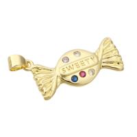 Messing hanger met micro-paved kubieke zirconia's, Snoep, gold plated, mode sieraden & DIY & micro pave zirconia & voor vrouw, multi-gekleurde, 27x13x3mm, Gat:Ca 3mm, 10pC's/Lot, Verkocht door Lot