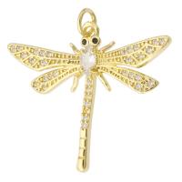 Messing hanger met micro-paved kubieke zirconia's, Dragonfly, gold plated, mode sieraden & DIY & micro pave zirconia & voor vrouw, gouden, 32x27x3.50mm, Gat:Ca 2mm, 10pC's/Lot, Verkocht door Lot