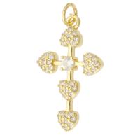 Cubique Pendentif en laiton zircon pavent, Placage de couleur d'or, bijoux de mode & DIY & pavé de micro zircon & pour femme, doré, 16x25x3mm, Trou:Environ 2mm, 10PC/lot, Vendu par lot