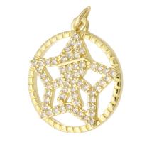 Cubic Zirconia Micro Pave Brass Pendant Round gold color plated fashion jewelry & DIY & micro pave cubic zirconia & for woman golden Approx 3mm Sold By Lot