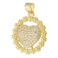 Cubique Pendentif en laiton zircon pavent, Rond, Placage de couleur d'or, bijoux de mode & DIY & pavé de micro zircon & pour femme, doré, 19x21x3.50mm, Trou:Environ 3mm, 10PC/lot, Vendu par lot