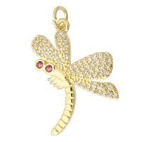 Messing hanger met micro-paved kubieke zirconia's, Dragonfly, gold plated, mode sieraden & DIY & micro pave zirconia & voor vrouw, gouden, 23x26x3mm, Gat:Ca 3mm, 10pC's/Lot, Verkocht door Lot