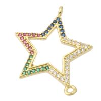 Zircon cubique Micro Pave laiton Connecteur, étoile, Placage de couleur d'or, bijoux de mode & DIY & pavé de micro zircon & pour femme, multicolore, 28x22x3mm, Trou:Environ 1mm, 10PC/lot, Vendu par lot