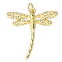 Terningformet Zirkon Micro Pave Messing vedhæng, Dragonfly, guldfarve belagt, mode smykker & du kan DIY & Micro Pave cubic zirconia & for kvinde, gylden, 28x25x3mm, Hole:Ca. 3mm, 10pc'er/Lot, Solgt af Lot