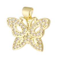 Cubique Pendentif en laiton zircon pavent, papillon, Placage de couleur d'or, bijoux de mode & DIY & pavé de micro zircon & pour femme, doré, 19x14x2mm, Trou:Environ 3mm, 10PC/lot, Vendu par lot