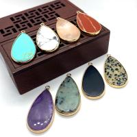 Gemstone Pendants Jewelry Natural Stone with Brass Teardrop gold color plated & Unisex Sold By PC