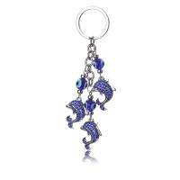 Key Chain, Zinc Alloy, med Lampwork, sølvfarvet forgyldt, Unisex & onde øje mønster & med rhinestone, blå, nikkel, bly & cadmium fri, 130mm, Solgt af PC