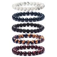 Gemstone Armbånd, magnesit, med Lava & Tiger Eye & Sort Agate, Runde, elastisk & forskellig emballage stil for valg & Unisex, 8mm, Længde 7.5 inch, Solgt af PC