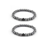 Hematite Pulsera, con Piedra Abrazine, Esférico, elástico & unisexo & diferentes estilos para la opción, Negro, 8mm, longitud 7.5 Inch, Vendido por UD