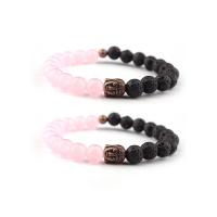 Bracelets de pierres précieuses, lave volcanique, avec quartz rose, bouddha, Plaqué de couleur de cuivre antique, élastique & unisexe, couleurs mélangées, 8mm, Longueur 7.5 pouce, Vendu par PC