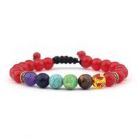 Pulseiras de pedras preciosas, misto de pedras semi-preciosas, with Corda de poliéster & liga de zinco, Roda, cromado de cor dourada, materiais diferentes para a escolha & unissex & ajustável, Mais cores pare escolha, 8mm, comprimento 7.5 inchaltura, vendido por PC