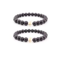 Gemstone Armbånd, Abrazine Stone, med Krystal, Runde, elastisk & Unisex, sort, 8mm, Længde 7.5 inch, Solgt af PC