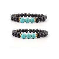 Fashion Turquoise Armbanden, Glazen kralen, met Natuurlijke Turquoise & Zinc Alloy, Ronde, gold plated, elastische & uniseks, gemengde kleuren, 8mm, Lengte 7.5 inch, Verkocht door PC