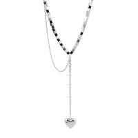 Collier d'acier titane, avec 5cm chaînes de rallonge, coeur, poli, Réglable & bijoux de mode & unisexe, argent, Longueur 48 cm, Vendu par PC