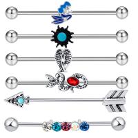 304 Edelstahl Piercing Stäbe, poliert, 6 Stück & Modeschmuck & unisex & verschiedene Stile für Wahl, gemischte Farben, 1.60x38x5mm, verkauft von setzen