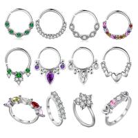 Bijoux de Piercing nez en laiton, Placage de couleur argentée, 12 pièces & bijoux de mode & unisexe & pavé de micro zircon, couleurs mélangées, 0.80x8mm, Vendu par fixé