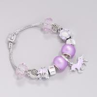 European Bracelet Zinc Alloy with Lampwork platinum plated & for woman & enamel 190mm Sold By PC