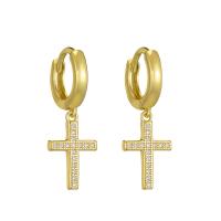 Cúbicos Circonia Pendiente Latón Micro pavimenta, metal, con turquesa, Cruces, chapado en color dorado, micro arcilla de zirconia cúbica & para mujer, más colores para la opción, 31mm, Vendido por Par