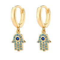 Huggie hoepel Drop Earrings, Messing, met turkoois, Hand, gold plated, micro pave zirconia & voor vrouw, meer kleuren voor de keuze, 28mm, Verkocht door pair