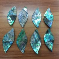 Naturlig Abalone Shell Pendler, Leaf, Carved, du kan DIY, flerfarvede, 48x22mm, Solgt af PC