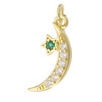 Cubic Zirconia Micro Pave Brass Pendant Moon and Star gold color plated fashion jewelry & DIY & micro pave cubic zirconia & for woman golden Approx 3mm Sold By Lot