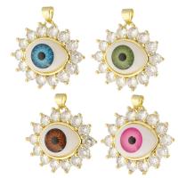 Evil Eye Pendants Brass with Acrylic gold color plated fashion jewelry & DIY & micro pave cubic zirconia & for woman Approx 3mm Sold By Lot