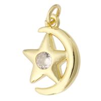 Kubik Zirkonium mikro bana Mässing hängande, Månen och Star, guldfärg pläterade, mode smycken & DIY & micro bana cubic zirconia & för kvinna, gyllene, 14x18x3mm, Hål:Ca 2mm, 10PC/Lot, Säljs av Lot