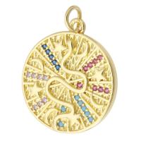 Cubique Pendentif en laiton zircon pavent, Rond, Placage de couleur d'or, bijoux de mode & DIY & pavé de micro zircon & pour femme, multicolore, 20x22x2mm, Trou:Environ 2mm, 10PC/lot, Vendu par lot