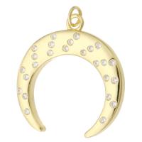 Cubique Pendentif en laiton zircon pavent, lune, Placage de couleur d'or, bijoux de mode & DIY & pavé de micro zircon & pour femme, doré, 28x29x3mm, Trou:Environ 3mm, 10PC/lot, Vendu par lot