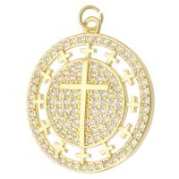 Cubique Pendentif en laiton zircon pavent, Rond, Placage de couleur d'or, bijoux de mode & DIY & pavé de micro zircon & pour femme, doré, 28x31.50x3.50mm, Trou:Environ 3mm, 10PC/lot, Vendu par lot