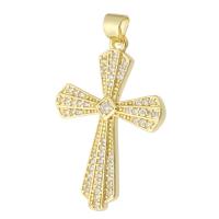 Messing hanger met micro-paved kubieke zirconia's, Oversteken, gold plated, mode sieraden & DIY & micro pave zirconia & voor vrouw, gouden, 21x31x3mm, Gat:Ca 3.5mm, 10pC's/Lot, Verkocht door Lot