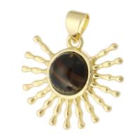 Bijoux pendentifs en laiton, avec Obsidienne, Placage de couleur d'or, bijoux de mode & DIY & pour femme, doré, 22x19x6mm, Trou:Environ 3mm, 10PC/lot, Vendu par lot