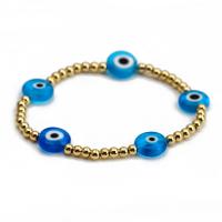 Evil Eye smykker armbånd, Messing, med Lampwork, guldfarve belagt, Unisex, flere farver til valg, nikkel, bly & cadmium fri, 4mm,12mm, Længde Ca. 18 cm, Solgt af PC