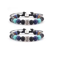 Gemstone Bracciali, pietra preziosa, with corda di terilene & lega in zinco, Piazza, placcato color argento, unisex & regolabile, colori misti, 8mm, Lunghezza 7.5 pollice, Venduto da PC