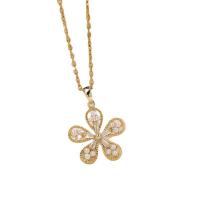 Collier d'acier titane, avec perle de plastique, avec 1.97 chaînes de rallonge, fleur, Placage de couleur d'or, pour femme & avec strass, Or, 8mm, Longueur 15.75 pouce, Vendu par PC