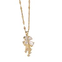 Titanium halskettingen, Titanium Staal, met 1.97 extender keten, Four Leaf Clover, gold plated, voor vrouw & met strass, goud, Lengte 15.75 inch, Verkocht door PC