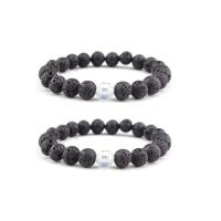 Gemstone Bracciali, lava, with cristallo, Cerchio, elastico & unisex, nero, 8mm, Lunghezza 7.5 pollice, Venduto da PC