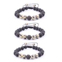 Gemstone Bracciali, lava, with corda di terilene & dalmata, Cerchio, unisex & regolabile, nero, 8mm, Lunghezza 7.5 pollice, Venduto da PC