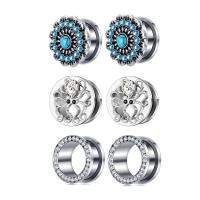 304 nehrđajućeg čelika piercing tunel, uglađen, 6 komada & modni nakit & različite veličine za izbor & s Rhinestone, srebro, Prodano By Set